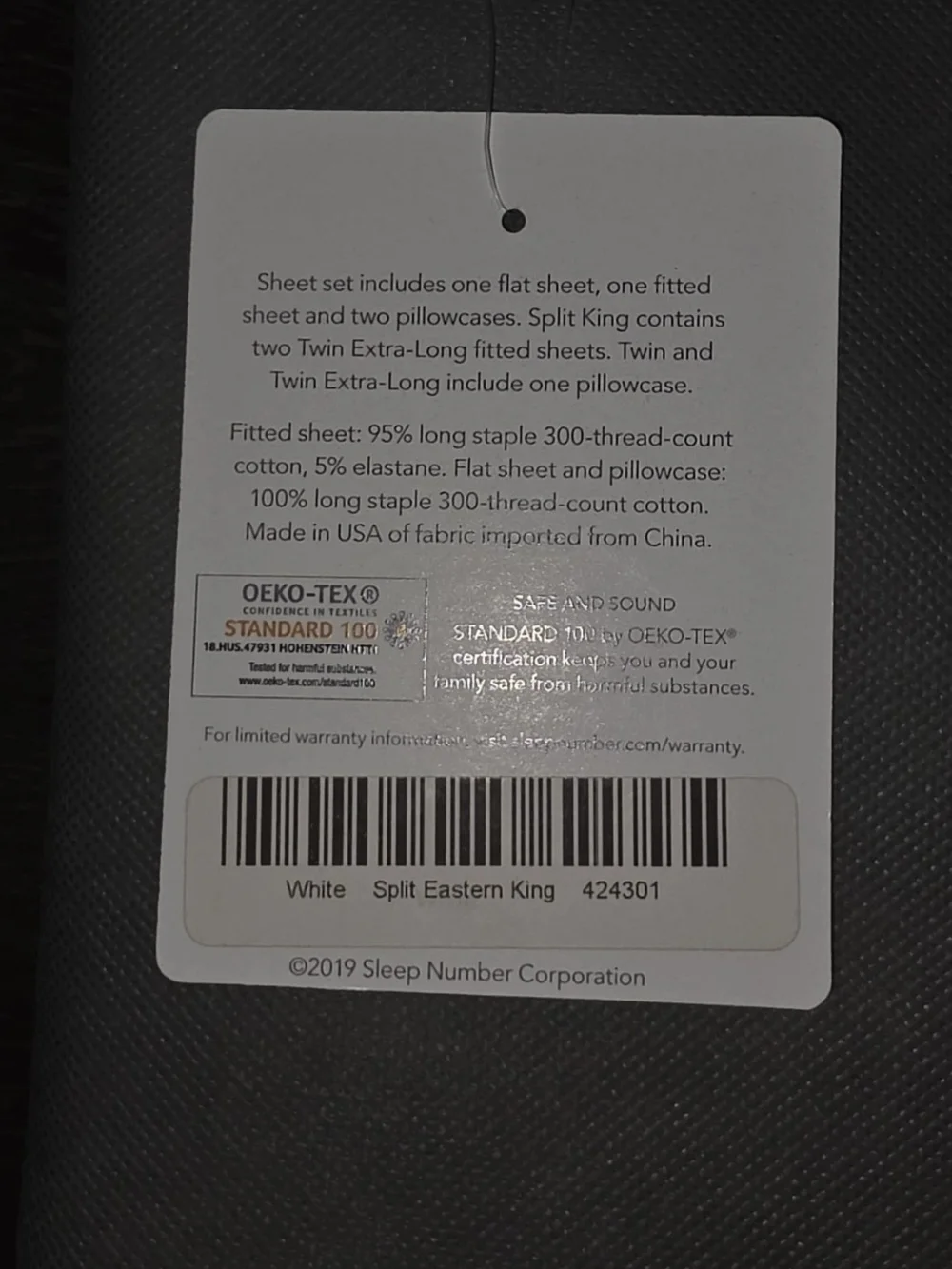 Sleep Number Essential Fit Cotton Split Eastern King White Sheet Set